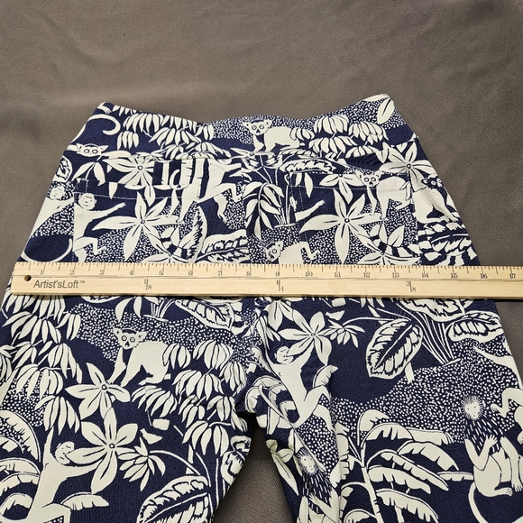 J McLaughlin Pants Women 2 Blue Floral Leaves Stretch Tapered Fit Masie - Picture 8 of 8